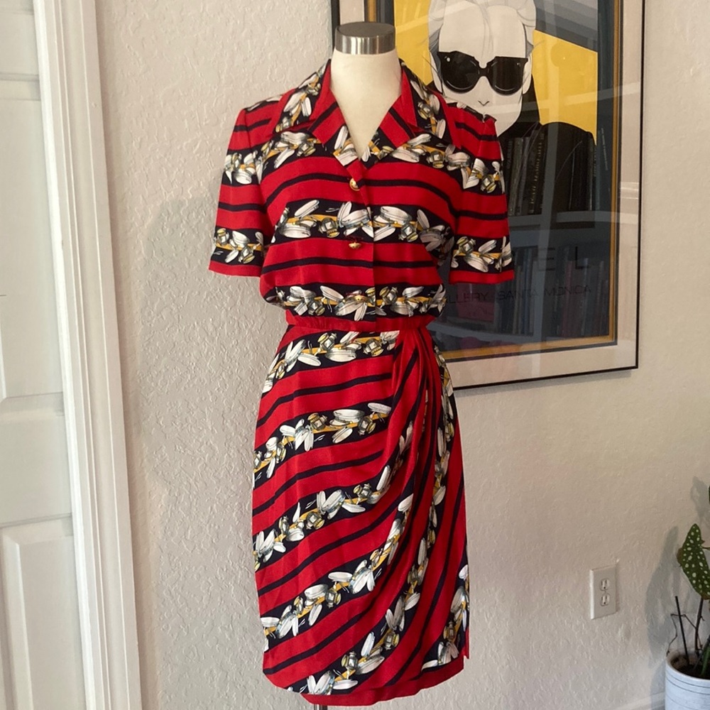 Vintage 90s Y2K Red and Black Striped Women's Dress